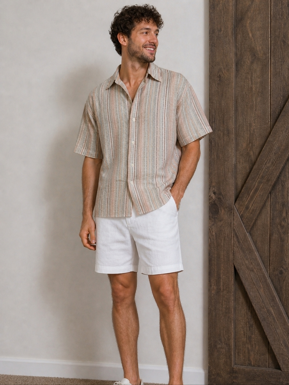 Faconnable Striped Button Down Shirt 100% Cotton Short Sleeve Coastal Summer LG